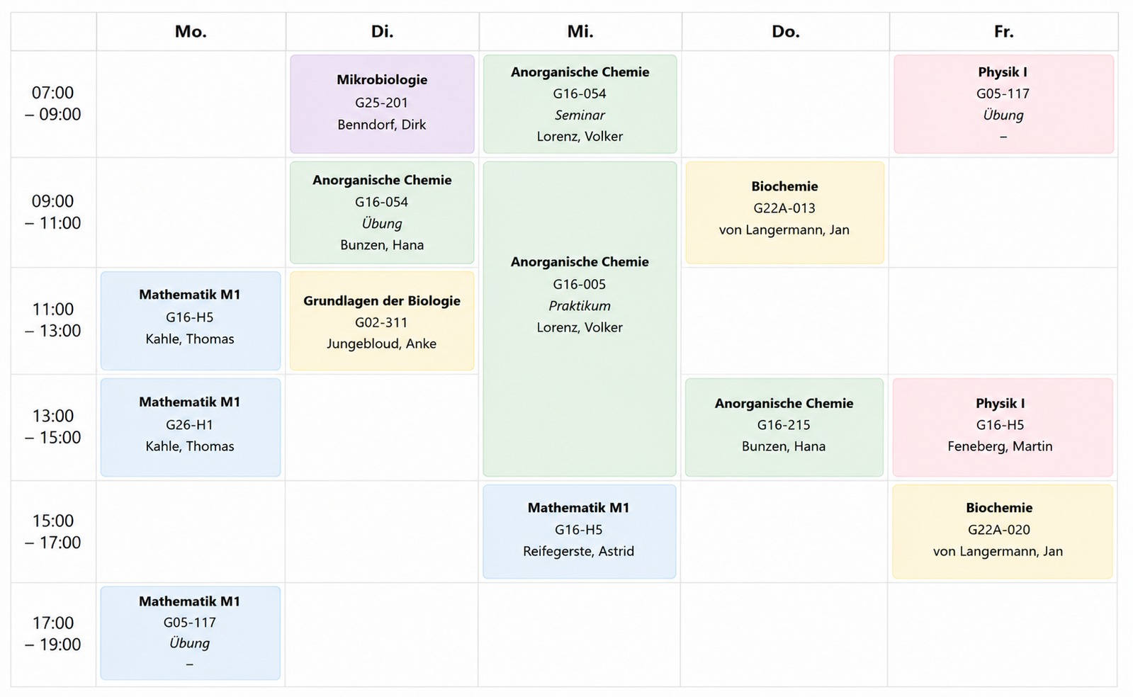 Beispielhafter Stundenplan